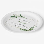 Assiettes En Carton Elégante aquarelle Olive Greenery Mariage or (Angle)