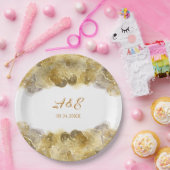 Assiettes En Carton Elégante Aquarelle Or Plaques Mariage papier (Fête)