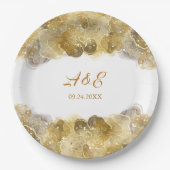 Assiettes En Carton Elégante Aquarelle Or Plaques Mariage papier (Devant)