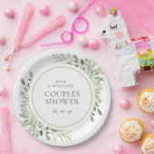 Assiettes En Carton Elégante Aquarelle Or Verdure Couples Douche (Fête)