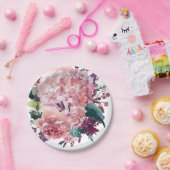 Assiettes En Carton Elégante aquarelle rose Floral | Hydrangée (Fête)
