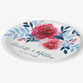 Assiettes En Carton Elégante aquarelle rouge bleu Mariage floral (Angle)