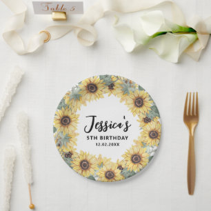 Assiettes En Carton Elégante aquarelle Sunflower Wreath Frame Annivers