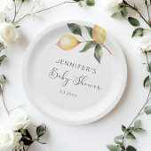 Assiettes En Carton Élégante baby shower aquarelle citron