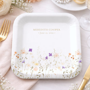 Assiettes En Carton Élégante Baby Shower Florale Romantique pour la Ma
