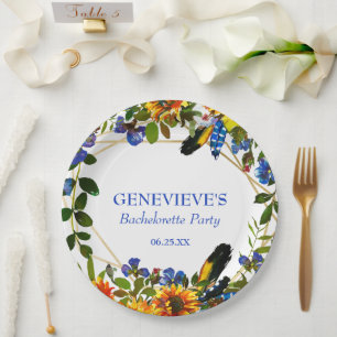 Assiettes En Carton Élégante Bachelorette Florale Boho Bleu