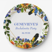 Assiettes En Carton Élégante Bachelorette Florale Boho Bleu (Devant)