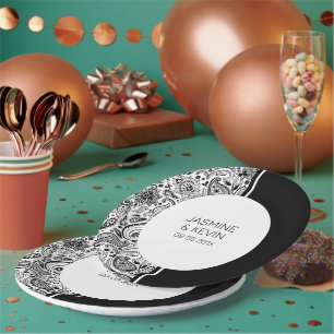 Assiettes En Carton Elégante baie Noire sur écran blanc et blanc fract