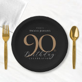 Assiettes En Carton Elégante Black Gold 90th Birthday Party