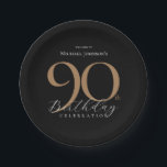 Assiettes En Carton Elégante Black Gold 90th Birthday Party<br><div class="desc">Elégante Black Gold Photo 90th Birthday Party Papier Plaques. Célébrez un anniversaire marquant avec notre design élégant Black and Gold Simple, parfait pour ajouter une touche de sophistication à votre journée spéciale. Ce design personnalisable présente un arrière - plan noir élégant, orné d'élégants accents dorés, créant un look intemporel et...</div>