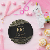 Assiettes En Carton Elégante Black Gold Agate 100e fête d'anniversaire (Fête)