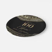 Assiettes En Carton Elégante Black Gold Agate 100e fête d'anniversaire (Angle)