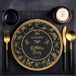 Assiettes En Carton Elégante Black Gold Butterflies 70e fête d'anniver<br><div class="desc">Parties scintillant moderne,  élégant et classe noir et faux or papillons 70e anniversaire design de fête. Composite par Holiday Hearts Designs (droits réservés).</div>