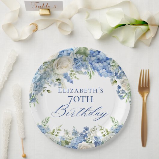 Assiettes En Carton Elégante Blue Hydrangea Jardin Rose fête d'anniver (Mariage)