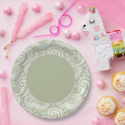 Assiettes En Carton Élégante bordure de la baie de Paisley verte (Fête)