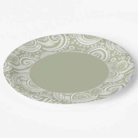 Assiettes En Carton Élégante bordure de la baie de Paisley verte (Angle)