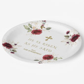 Assiettes En Carton Elégante Bourgogne Fleurs Or Il Est Ressuscité Pâq (Angle)