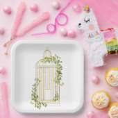 Assiettes En Carton Elégante cage aux oiseaux d'or avec plaque de papi (Fête)
