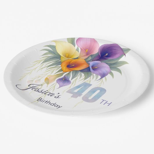 Assiettes En Carton Elégante Calla Lily 40e anniversaire Jalon (Angle)