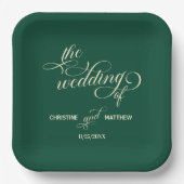 Assiettes En Carton Élégante calligraphie Mariage Turquoise (Recto)