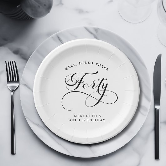 Assiettes En Carton Élégante calligraphie Tourbillonnant fête du 40e a