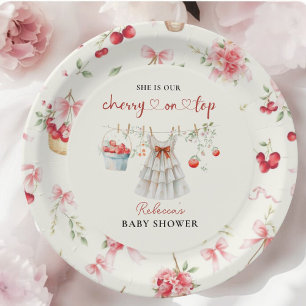 Assiettes En Carton Élégante cerise sur le Baby shower de la cave rose