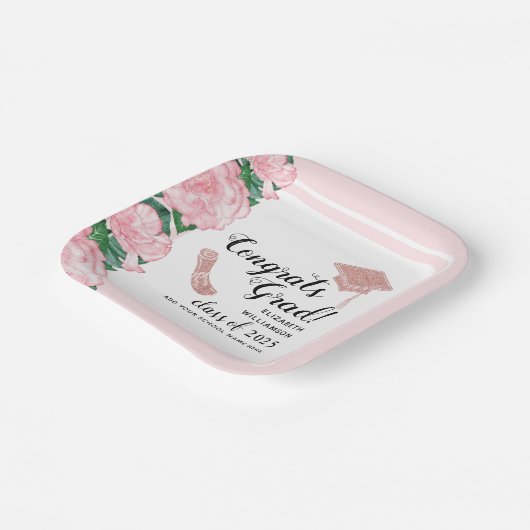 Assiettes En Carton Élégante Classe Rose 2025 Félicitations Grad Grad  (Angulaire)