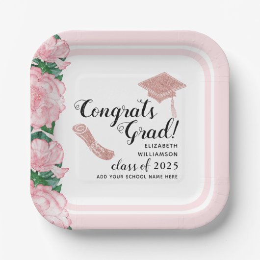 Assiettes En Carton Élégante Classe Rose 2025 Félicitations Grad Grad  (Recto)