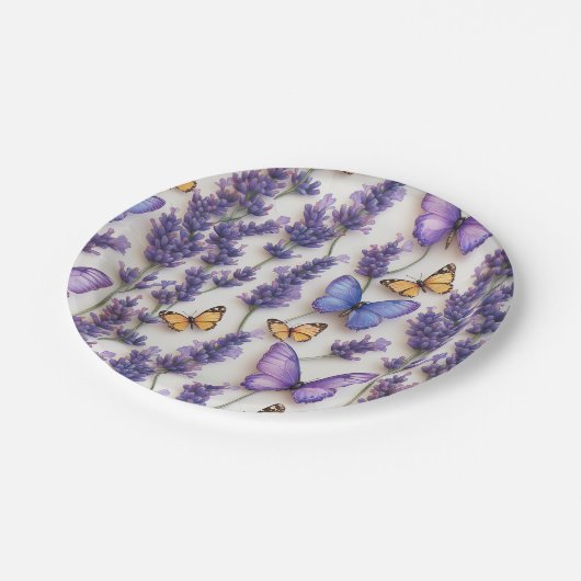 Assiettes En Carton Elégante conception papillon et lavande (Angle)