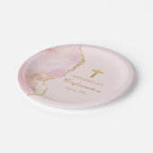 Assiettes En Carton Élégante Confirmation Cross Pink Gold Custom Party (Angle)