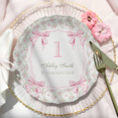 Assiettes En Carton Elégante coquette Bow rose 1er anniversaire