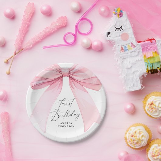 Assiettes En Carton Élégante Coquette Rose Bow Premier anniversaire fi (Fête)