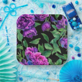 Assiettes En Carton Élégante couleur magenta violet fleurs (Fête)