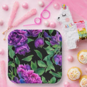 Assiettes En Carton Élégante couleur magenta violet fleurs (Fête)