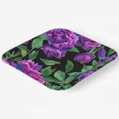 Assiettes En Carton Élégante couleur magenta violet fleurs (Angulaire)