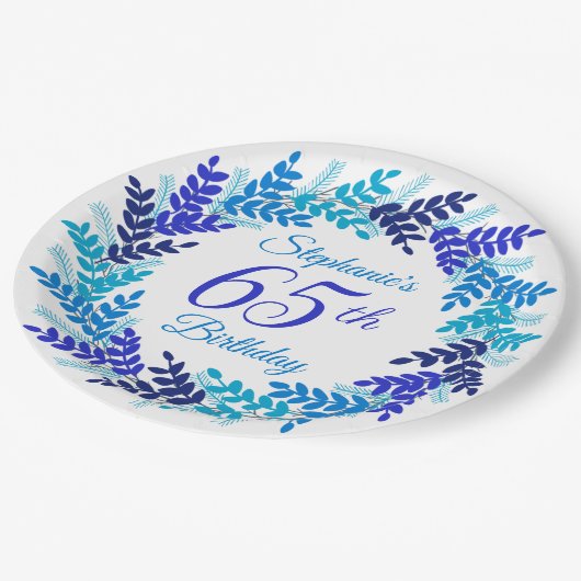 Assiettes En Carton Élégante couronne bleue 65e anniversaire (Angle)