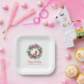 Assiettes En Carton Élégante couronne de pin rouge Cardinal Noël Party (Fête)