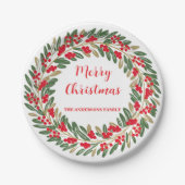 Assiettes En Carton Elégante couronne rouge Holly Berries or de Noël (Devant)