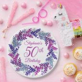 Assiettes En Carton Élégante couronne violette rose 50e anniversaire (Fête)