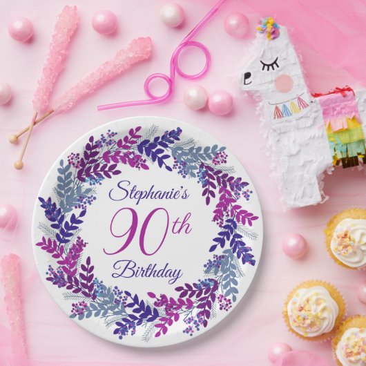 Assiettes En Carton Élégante couronne violette rose 90e anniversaire (Fête)