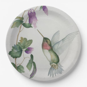 Assiettes En Carton Elégante Crème d'Aquarelle de colibri rose