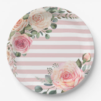 Assiettes En Carton Élégante Crème rose Floral Dream Plaque papier ray
