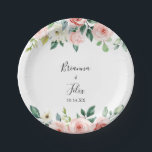 Assiettes En Carton Elégante Dainty Automne Floral Mariage Gâteau<br><div class="desc">Cette élégante assiette en papier mariage à fleurs d'automne est parfaite pour une réception de mariage moderne. Le design présente des roses illustrées de rose, de blush et de blanc, des pivoines avec feuillage vert groupé en bouquets, accentuant les belles couleurs d'automne. Faites-le vous-même en ajoutant les noms de la...</div>