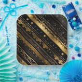 Assiettes En Carton Élégante Diagonale Noir Et Or (Fête)