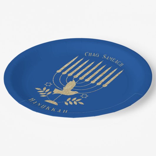 Assiettes En Carton Elégante Dove Flying Dove Menorah Blue Hanoukka (Angle)