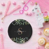 Assiettes En Carton Élégante écriture botanique eucalyptus or monogram (Fête)