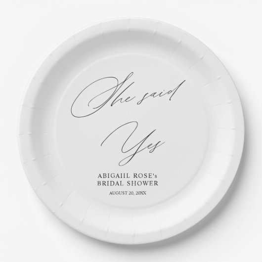 Assiettes En Carton Élégante Elle A Dit Oui Fête des mariées (Devant)