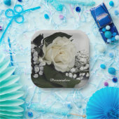 Assiettes En Carton Elégante et romantique Rose blanche Personnaliser (Fête)