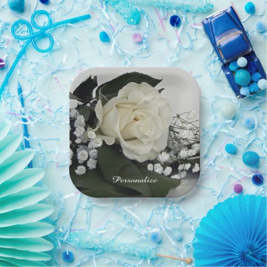 Assiettes En Carton Elégante et romantique Rose blanche Personnaliser (Fête)