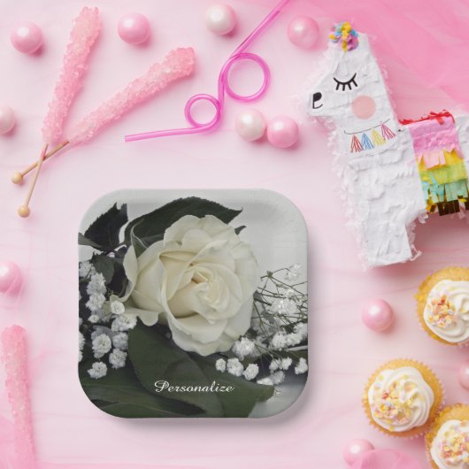 Assiettes En Carton Elégante et romantique Rose blanche Personnaliser (Fête)
